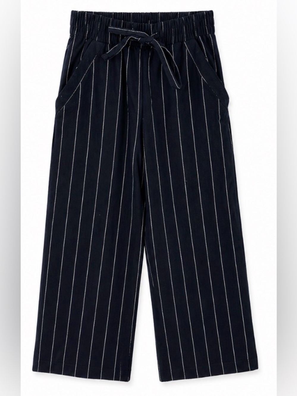Sienna Sky Striped Linen Pants – Navy & White Drawstring – Size Medium